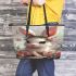 Cute baby bunny with big eyes leather tote bag