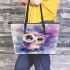 Cute baby owl watercolor style with pastel colors leather tote bag