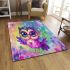 Cute baby owl with big eyes wearing pink and purple dress area rugs carpet