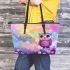 Cute baby owl with heart shaped eyes leather tote bag