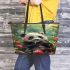 Cute baby panda eating bamboo leather tote bag