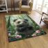 Cute baby panda is eating bamboo leaves in the forest area rugs carpet