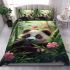 Cute baby panda is eating bamboo leaves in the forest bedding set
