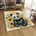 Cute baby panda with sunflowers area rugs carpet