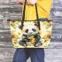 Cute baby panda with sunflowers leather tote bag
