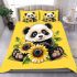 Cute baby panda with sunflowers on a yellow bedding set