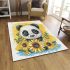 Cute baby panda with sunflowers on a yellow area rugs carpet