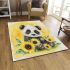 Cute baby panda with sunflowers on a yellow area rugs carpet