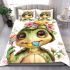 Cute baby turtle wearing an ice cream hat bedding set