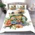 Cute baby turtle with big eyes and colorful flowers bedding set