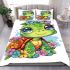 Cute baby turtle with big eyes and colorful flowers bedding set