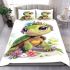 Cute baby turtle with big eyes and colorful flowers bedding set