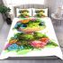 Cute baby turtle with big eyes and colorful flowers bedding set
