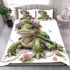 Cute baby turtle with big eyes wearing a floral crown bedding set