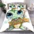 Cute baby turtle with big eyes wearing boho jewelry bedding set