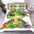 Cute baby turtle with colorful flowers on its shell bedding set