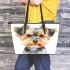 Cute baby yorkshire terrier portrait clipart leather tote bag