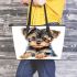 Cute baby yorkshire terrier portrait clipart leather tote bag