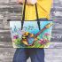 cute bee and music notes with electric guitar Leather Tote Bag