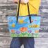 cute bee and music notes with flute Leather Tote Bag