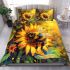 Cute bee sits on the petal of a sunflower bedding set