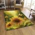 Cute bee sits on the petals of sunflowers area rugs carpet