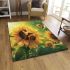 Cute bee sits on the petals of sunflowers area rugs carpet