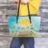 cute bees and music notes and piano with the sun Leather Tote Bag