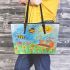 cute bees and music notes and piano with the sun Leather Tote Bag