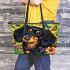 Cute black and tan dachshund among spring flowers with butterflies leather tote bag
