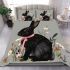 Cute black rabbit with pink collar bedding set