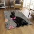 Cute black rabbit with pink collar area rugs carpet