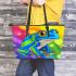 Cute blue and green striped frog leaather tote bag