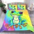 Cute blue and green striped frog bedding set