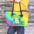 Cute blue and green striped frog leaather tote bag