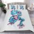 Cute blue and pink colored alien frog with big eyes bedding set