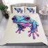 Cute blue and pink colored alien frog with big eyes bedding set