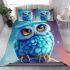 Cute blue owl with big eyes cartoon style bedding set