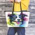 Cute border collie dog in colorful ink wash style leather tote bag