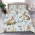Cute bunnies and flowers on light blue bedding set