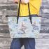 Cute bunny and flowers leather tote bag