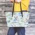 Cute bunny and flowers leather tote bag