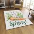 Cute bunny sitting on top of an carrot hello spring area rugs carpet