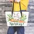 Cute bunny sitting on top of an carrot hello spring leather tote bag