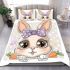 Cute bunny with big eyes and a purple bow bedding set