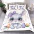 Cute bunny with big eyes and a purple bow bedding set