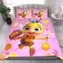 Cute cartoon bee character holding flowers and honeycomb bedding set