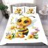 Cute cartoon bee holding flowers bedding set