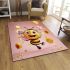 Cute cartoon bee holding flowers and a honeycomb area rugs carpet