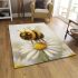 Cute cartoon bee sitting on top of a daisy flower against area rugs carpet